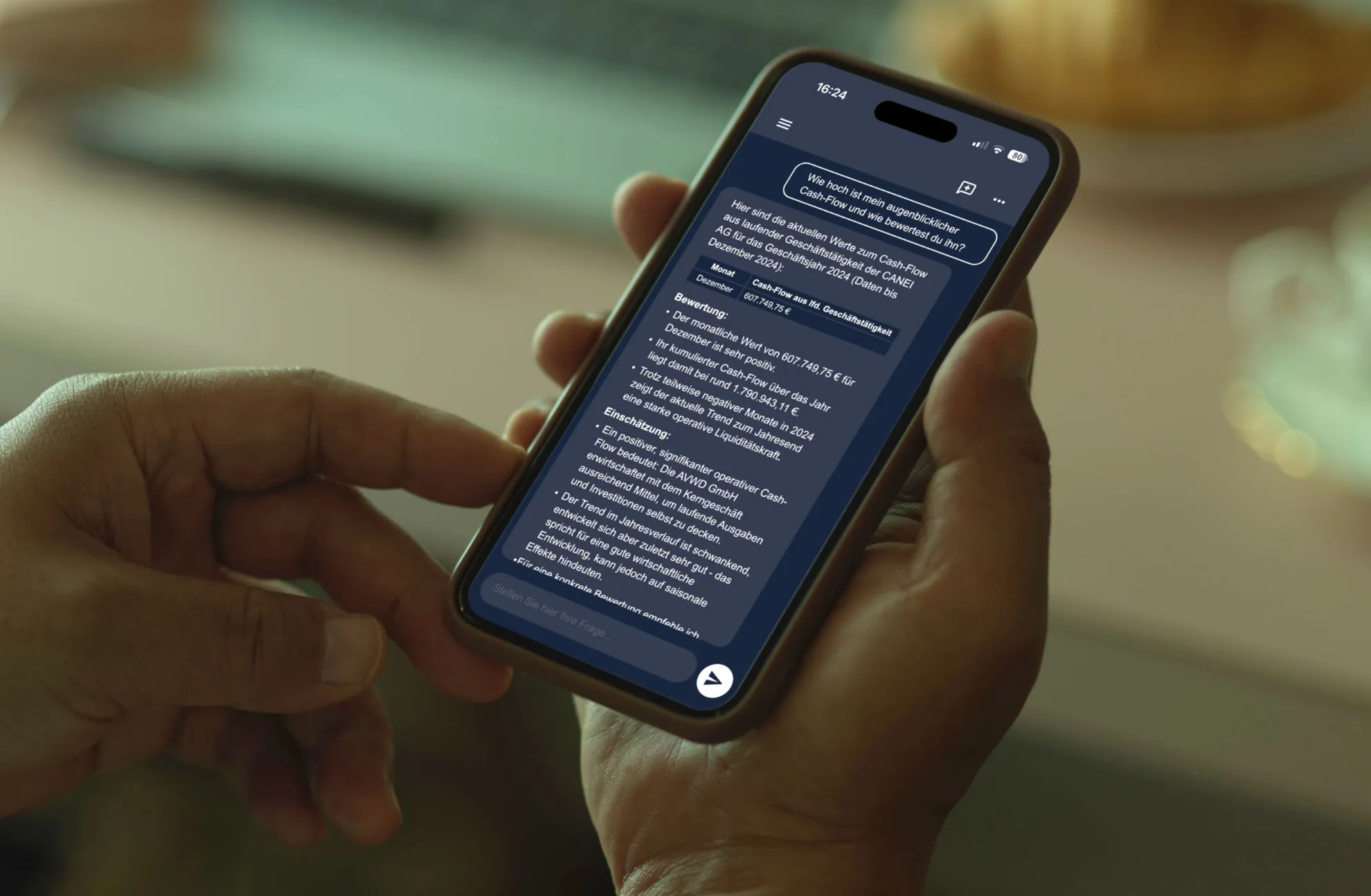 CANEI.luna Sprachassistent auf dem Smartphone – Dialog über den aktuellen Cashflow